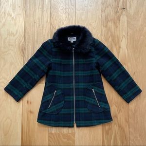 Fur Collar Blue Green Plaid Light Jacket 6X